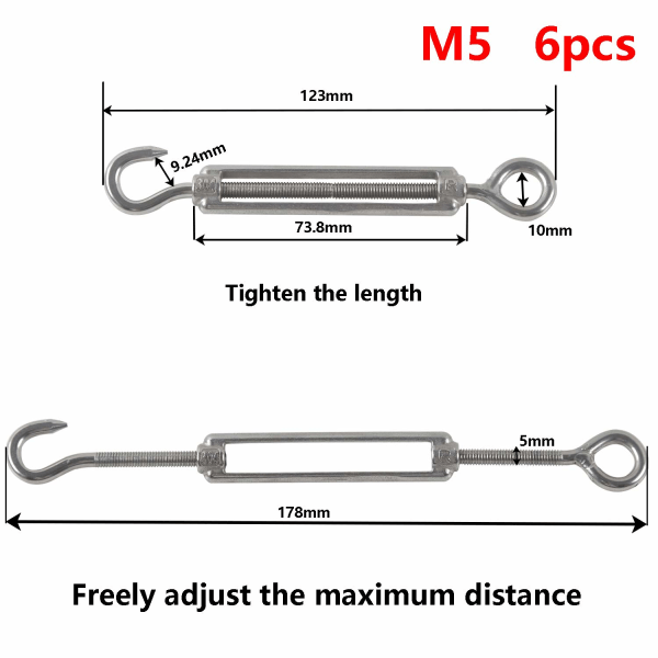 M5 Spännare Kabelspännare Hacke och Öga 304 Rostfritt Stål Adj