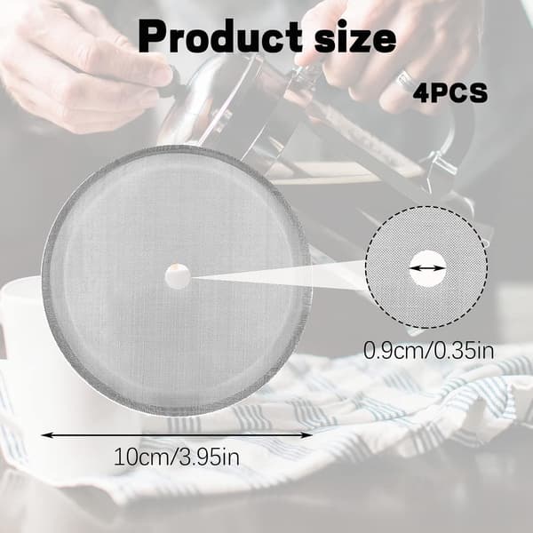 4-pakke 4 tommer kaffefilter, til 34oz/1000ml rustfrit stål Rep