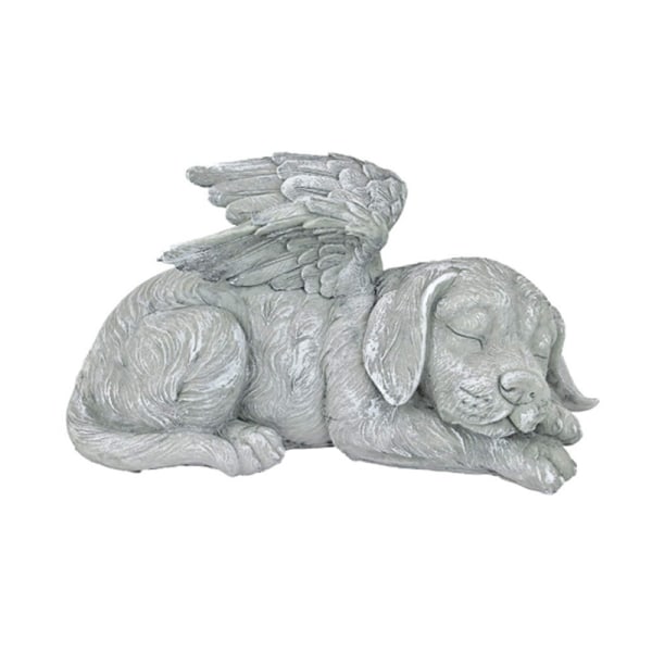Pet Memorial Angel Dog Hedersstaty Gravsten, 25,5 cm, Polyres