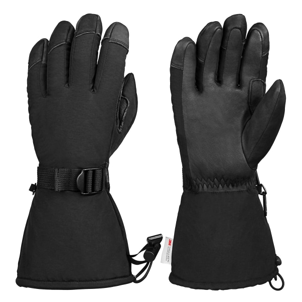 Ozero Vinter Abalone Fem-finger Læder Lange Varme Skihandsker（XL 9,06 tommer Sort）