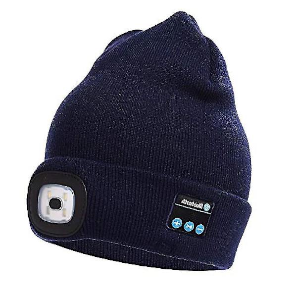 Led Lighted Beanie, Tech Caps Trådløse Hovedtelefoner Hovedlygte Hue, Sort Strikkede Nattrøjer