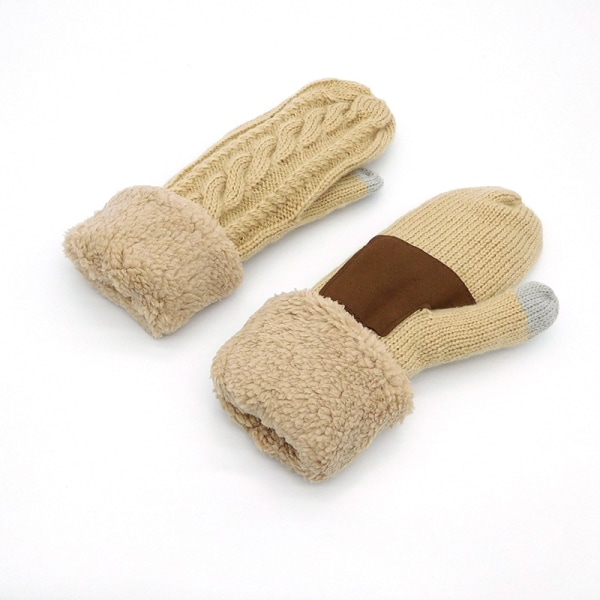 Beige, dame vinterhandsker, strikkede touch screen handsker, uld c