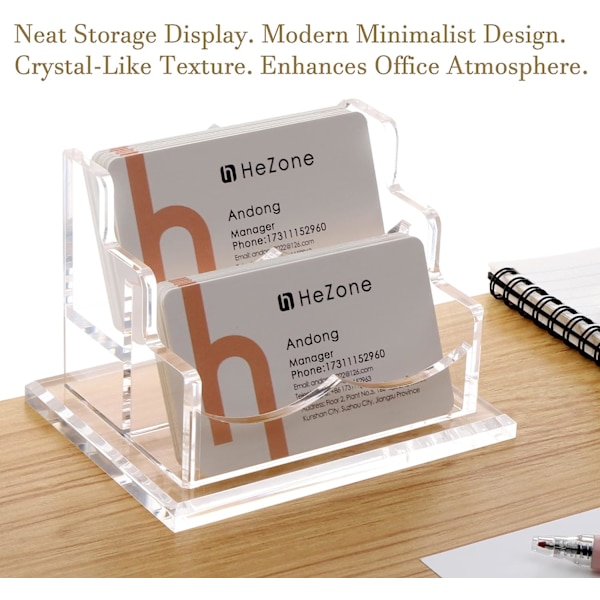 Visitkort Holder til Skrivebord 2-lags 2 Slots, Klar Akryl Visitkort Display Stativ, Holder 100 Kort - 1 Pakke (2 Slots-H)
