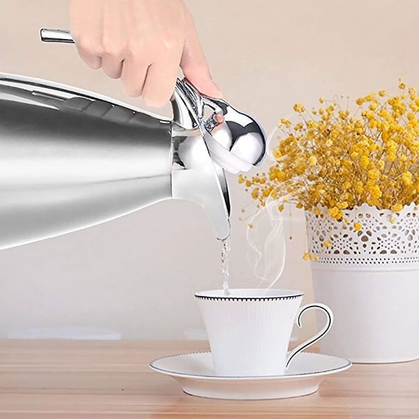 Termoskanna, rostfritt stål kaffekanna dubbelvägg vakuumisolerad termoskanna varm termoskanna för kaffe, varmt vatten 2l