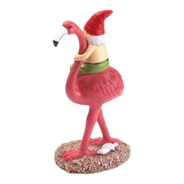 Flamingo Have Gnome Statue - Sjov Dværg Flamingo Figurer, Ya