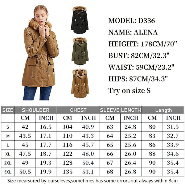 Dame Hætte Vinter Varm Frakke Med Faux Pels Foret Yderbeklædning Jakke（4XL Khaki）