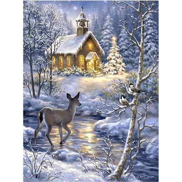 4 stycken Diamantmålning Jul, Vinterlandskap Jul D