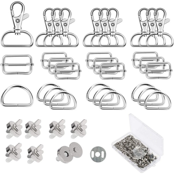 60 stk tre-rings metallspenne + D-ring + roterende krok + DI