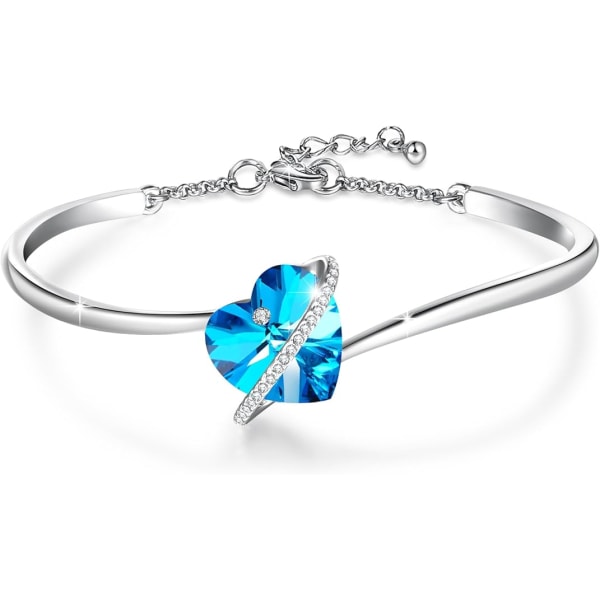 Damarmband Silverpläterat justerbart hjärta Smyckesarmband för kvinnor med blå rosa kristall Idealiska smycken Födelsedagsfrupresent till hennes mammavän