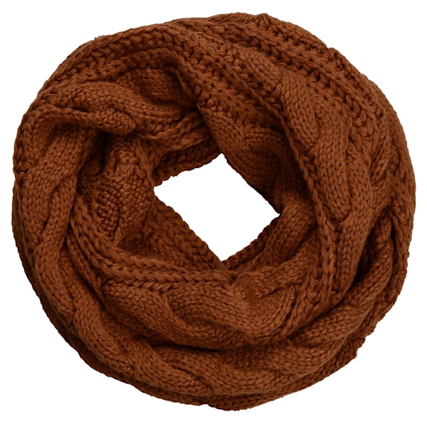 Dam tjock ribbad stickad vinter infinity cirkel loop halsduk（Brun）