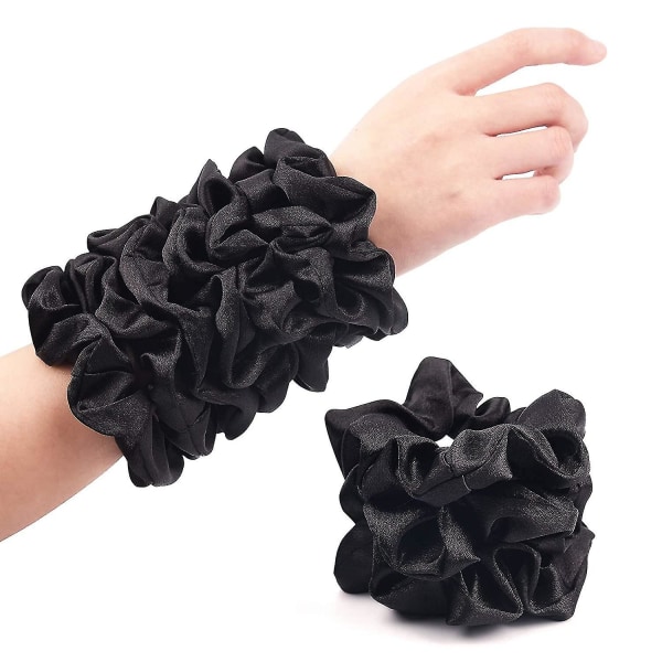 Sorte satin silke scrunchies til håret store scrunchies satin pakker til håret scrunchies 10 pakke (sort)