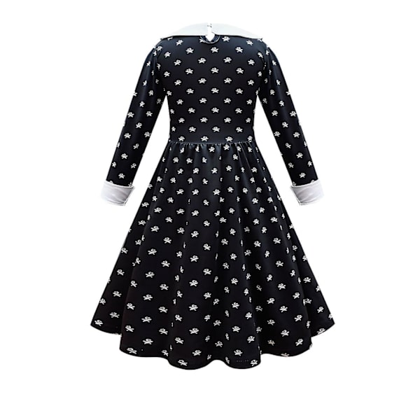 Wednesday Addams Cosplay Kostume Kjole Sæt Halloween Kostume Karneval Fest Forpyntelse Til Piger（120cm Med Paryk）
