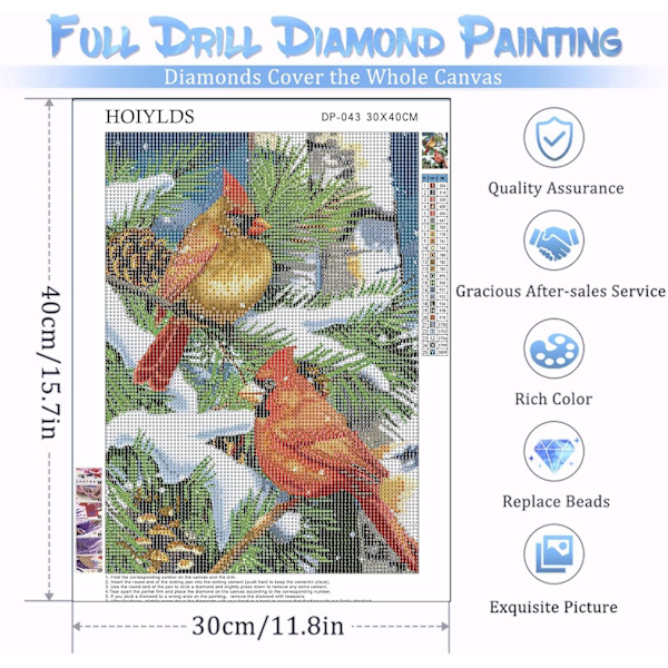 Jule Diamant Maleri Kits til Voksne - Kardinal Rund Diamo