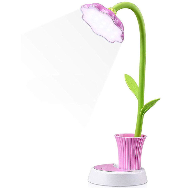 Barnens skrivbordslampa - Led-ögonskydd Touch Sensor bordslampa dimbar sänglampa med pennhållare (rosa)