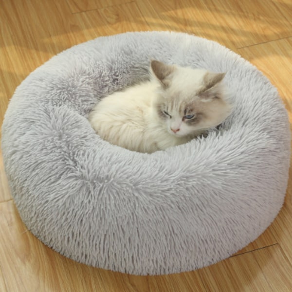 Diary Cat Bed 40cm Pehmeä kissan sänky vaaleanharmaa rauhoittava kissan tyyny pyöreä pörröinen koiransänky pestävä