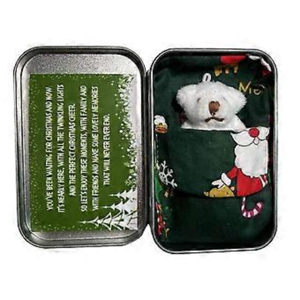 Liten Julebamse i Lommeformat med Jernboks, Mini Lommebamse Plysjleker, Søt Kosedyr Bamse Dukke Bursdag Julegaver f White Bearand Green Bag