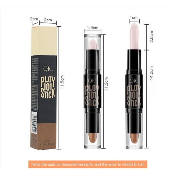 Concealer Dobbeltsidig Ansiktskonturering Stick Stereoskopisk Highlighter V-Face Shadow Blyant, Elfenben+mørk Curry（1）