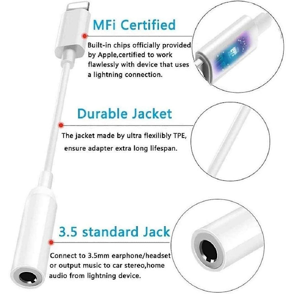 Lightning 3.5 mm:n kuulokeliitäntäsovitin, iPhonen 3.5 mm:n kuulokeliitäntä, yhteensopiva iPhonen ja iPadin kanssa