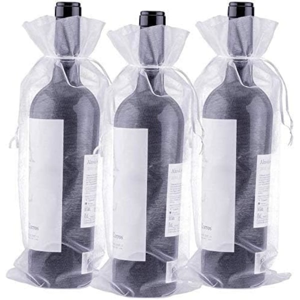 30 stk. 750 ml rødvin organza vinpose - 14 x 37 cm hvid (med snor)