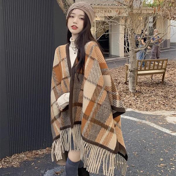 Ny retro brittisk rutig sjal för dam ytterkläder high-end Kore
