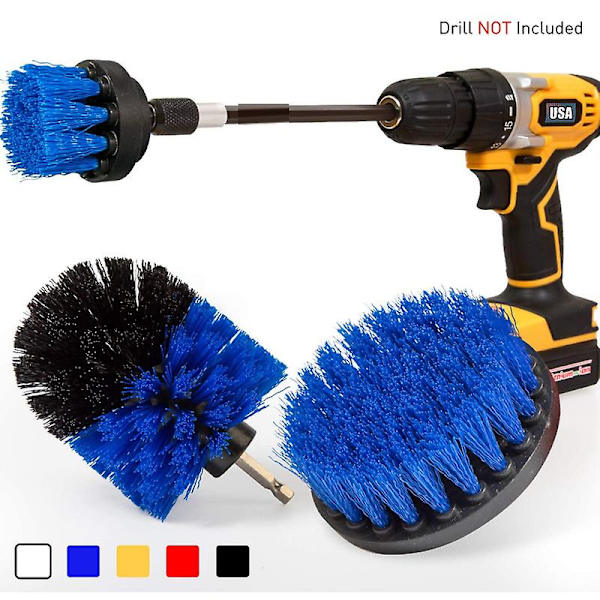 4 stk. Drillbørste Power Scrubber Rengjøringsbørste Utvidet Langt Tilbehørssett All Purpose Drill Scrub Brushes Kits（Blå）