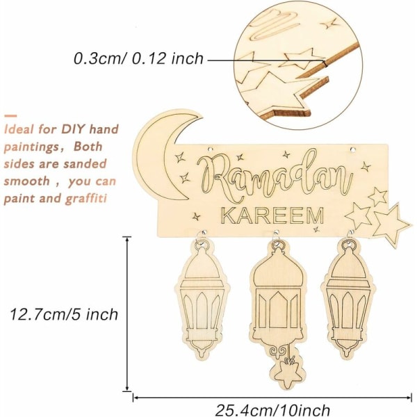 2 Pieces Wooden Plaque Hanging Islam Ramadan Wall Hanging Ornamen