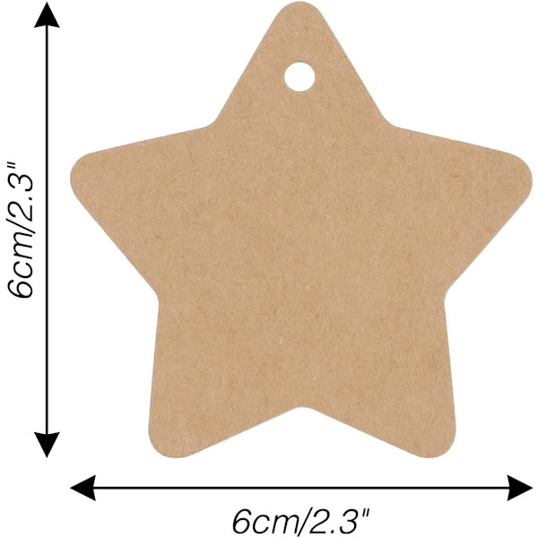 Kraftpapir Gavemerkelapper 6cm Stjerneformet Merkelapp for Jul/Bryllup/Bursdag, Håndverk, Bagasje, med 10M Jutehyssing (Brun) Brown
