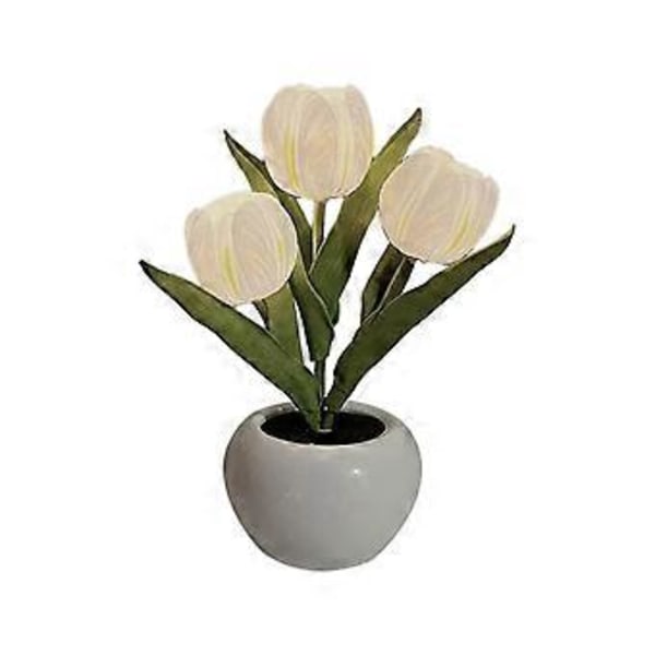 Borddekorasjonslampe LED Tulip Nattlys Simuleringsbukett PU Jentegave Flerfarget Kunstig Fl(usb plugg Hvit)