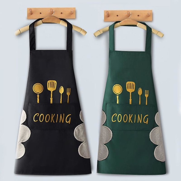 Apron Kitchen Home Cooking Waterproof And Grease Proof Cute Fashion Adult Men And Women Apron Black And Green Two Sets