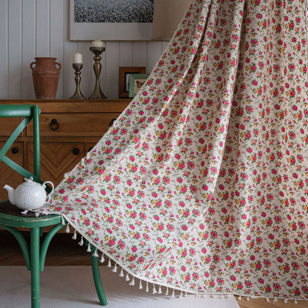 Boho-stil gardin til soveværelse, længde 150*200 cm, trykt bomuld og hør