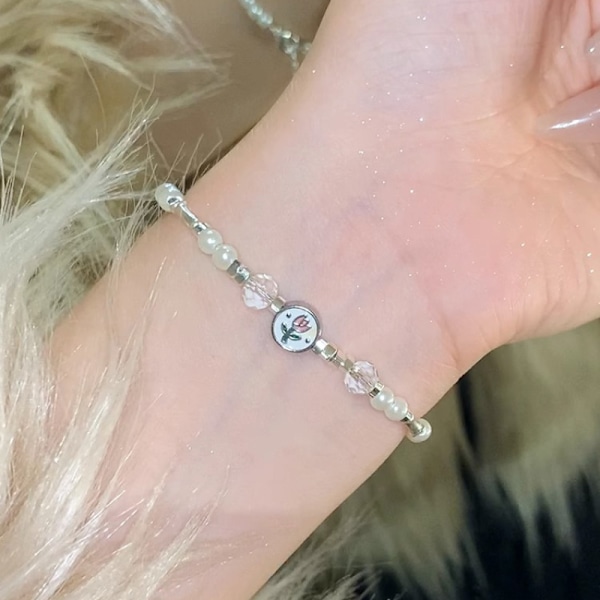 Tulip trasig silver pärlarmband, fransk stil armband