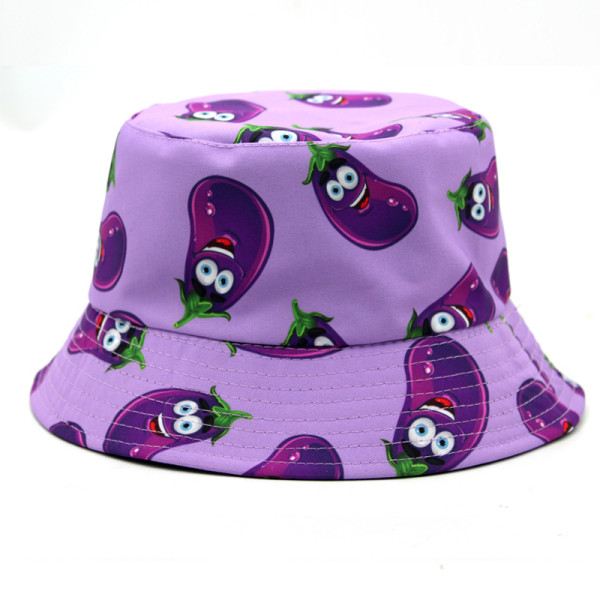 Reversibel bøttehatt fiskehatt solhatt for kvinner jenter, aubergine