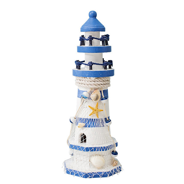 Blå och vit randig stor roder fyr Ocean Lighthouse W