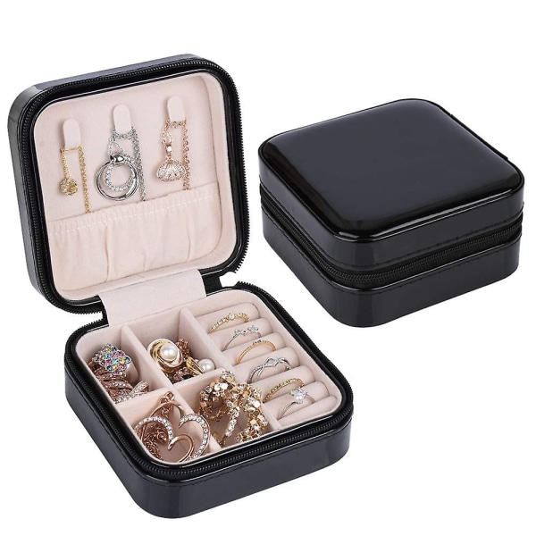 Travel Jewelry Organizer, Small Jewelry Box Pu Leather Jewelry Case Portable Display Organizer Box Black