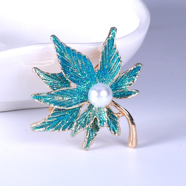 Blad Brosch Pin Boho Pärla Brosch Bling Bling Smycken för Kvinnor a