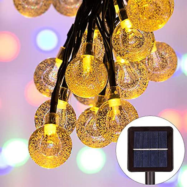Solcelledrevne lyskæder, 7m 50 LED dekorative kuglelyskæder, vandtætte boblekugler med varmt hvidt lys