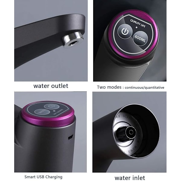 Mysig BlueWater-dispenser - Bärbar vattenflaskepumpa för Universal 3, 4 och 5 gallon med USB-laddning och automatisk avstängningsbrytare (svart)