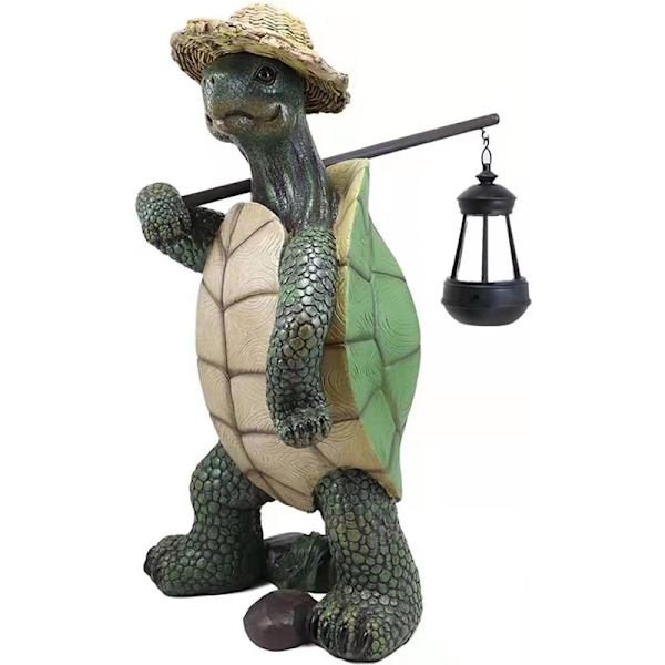 Skildpaddeformet have statue med lampe, 7X6X17cm