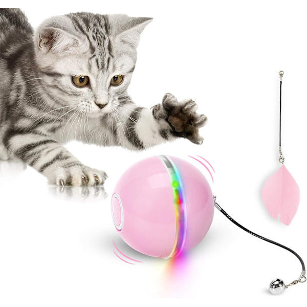1 st (rosa) Kattleksak, Leksakboll med LED-ljus, Catnip, Ringklocka och