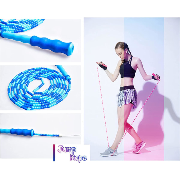 9ft Soft Beaded Jump Rope Adjustable Tangle Rope Free Segment Fitness Jump Rope（Pink）