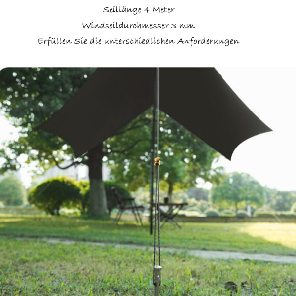 4 stk. camping skridsikker reflekterende reb, sort, 4mmx4m