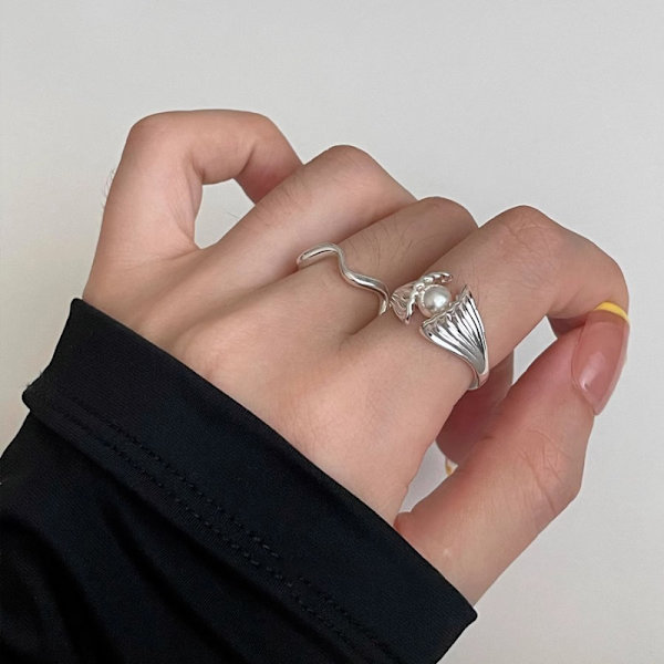 Enkel perle ring, 2 stk. pigering, justerbar