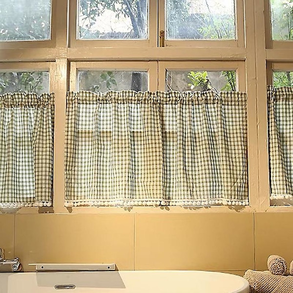 Färdig Skandinavisk Liten Frisk Check Gardiner, Kaffe Gardiner Partition Liten Dörr Gardiner 150*60cm