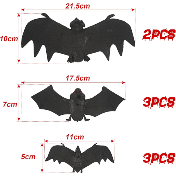 Halloween flaggermus, Halloween dekorasjon flaggermus 8 stk, 3D Halloween Han