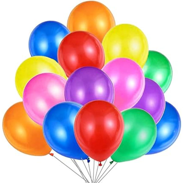 100 Flerfärgade Pärlemorballonger. Uppblåsbara Ballonger för Födelsedag