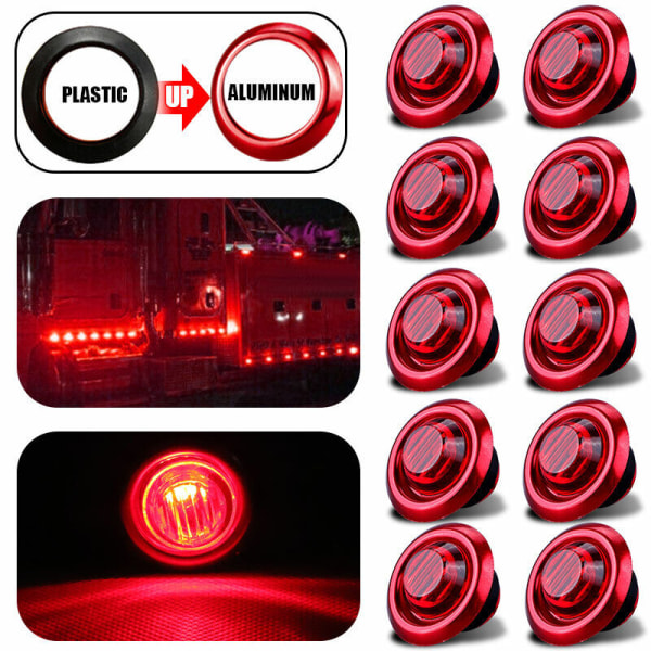 10X 3/4\" 12V 24V LED Markering Lys Lastbil Trailer Rund Side Bulle