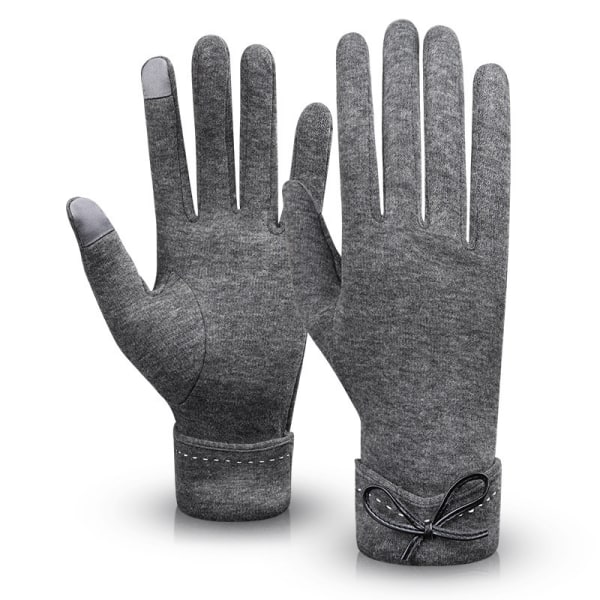 Gray Bow Winter Gloves for Women Girls Warm Touch Screen Gloves,