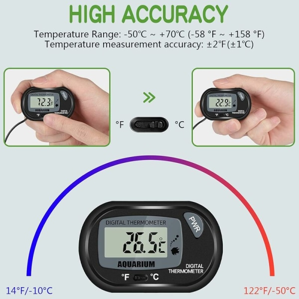 Digital LCD-akvarie termometer med sugkoppar och vattentät