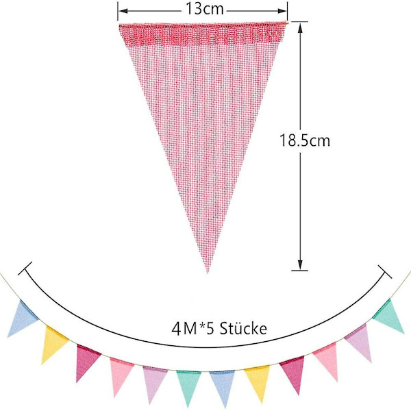 5 stk. Multifarvede Flag Imiteret Burlap Bunting Banner Pastel Regnbue Dekoration Stof Trekant Flag