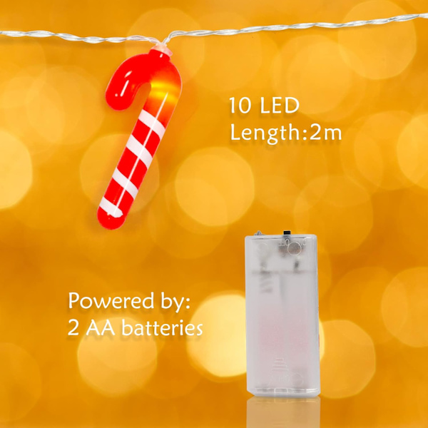 1 rød sukkerrør julelys krans, 10 LED jule snemand lys